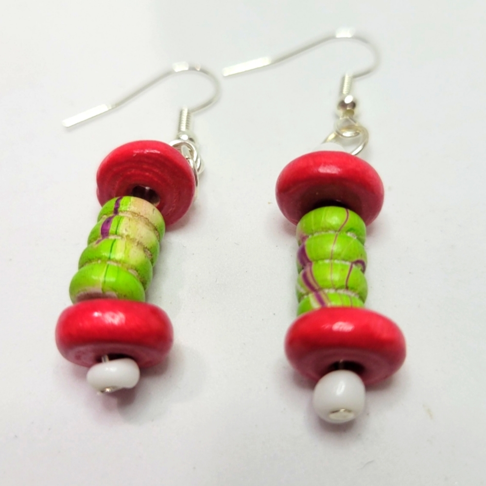 Red,Green, White WB earrings